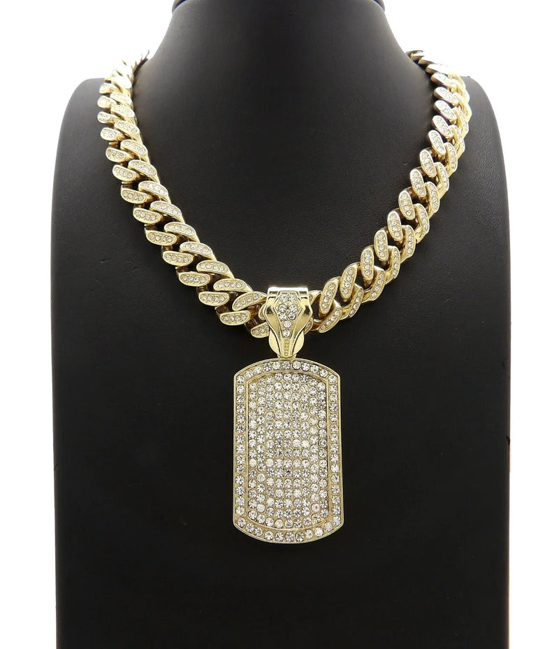 Iced Out Square Dog Tag Pendant Necklace With 4mm Wide Rope Chain Exquisite Accessories Jewelry Hip Hop X2514687 - TUZZUT Qatar Online Shopping