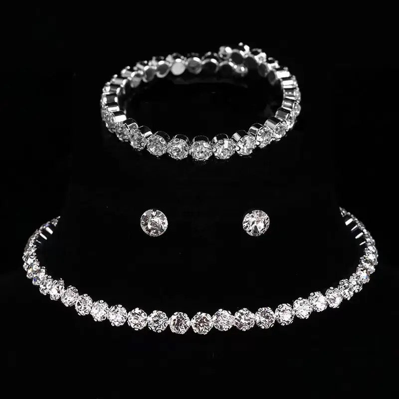 Circle Crystal Bridal Jewelry Sets Rhinestone Necklace Earrings S4817747 - TUZZUT Qatar Online Shopping