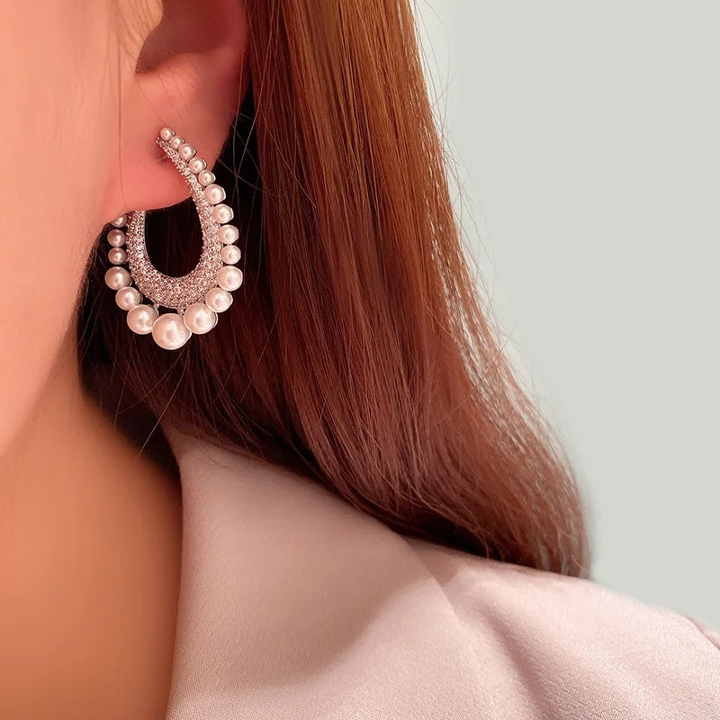 Pearl Cuff Drop Earrings Zircon Earrings set For Women Girls - Tuzzut.com Qatar Online Shopping