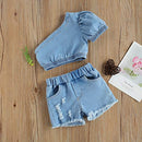 Toddler Baby Girl Jean Shorts Outfits Short Sleeve Tassel T-Shirt 1316819 - TUZZUT Qatar Online Shopping