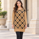 Women’s Camel & Black Checkered Longline Knit Tunic NS95