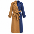 Women’s Camel & Navy Two-Tone Belted Long Coat YD65
