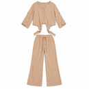 Women’s Camel Beige Tie-Front Top & Wide-Leg Trouser Set NS115