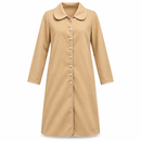 Women’s Light Camel Button-Front Long Coat with Rounded Collar YD67