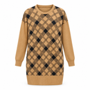 Women’s Camel & Black Checkered Longline Knit Tunic NS95