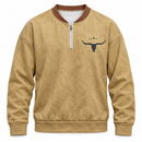 Men’s Camel Quarter-Zip Pullover with Longhorn Graphic YD82