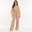 Women’s Camel Beige Tie-Front Top & Wide-Leg Trouser Set NS115