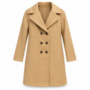 Women’s Camel Double-Breasted Coat with Wide Lapel Collar WC121319