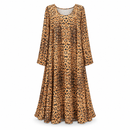 Women’s Tan Leopard-Print Long-Sleeve Maxi Dress S5059