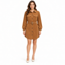 Women’s Caramel Brown Belted Corduroy Shirt Dress NS41