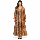 Women’s Tan Leopard-Print Long-Sleeve Maxi Dress S5059