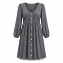 Charcoal Grey Long-Sleeve Button-Front Dress G461
