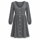 Women’s Charcoal Grey Button-Front Long-Sleeve Dress YD13