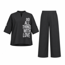 Women’s Charcoal Slogan Tunic and Wide-Leg Trousers Set – 2 Pieces SN130119