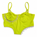 Lime Green Pearl & Rhinestone Asymmetric Corset Top 514515