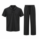 Men’s Black Shawl-Collar Shirt & Trouser Set YD41
