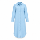 Light Blue Long-Sleeve Button-Front Maxi Shirt Dress YD60