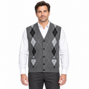 Men’s Grey Argyle Fleece-Lined Button-Up Knit Vest NS46