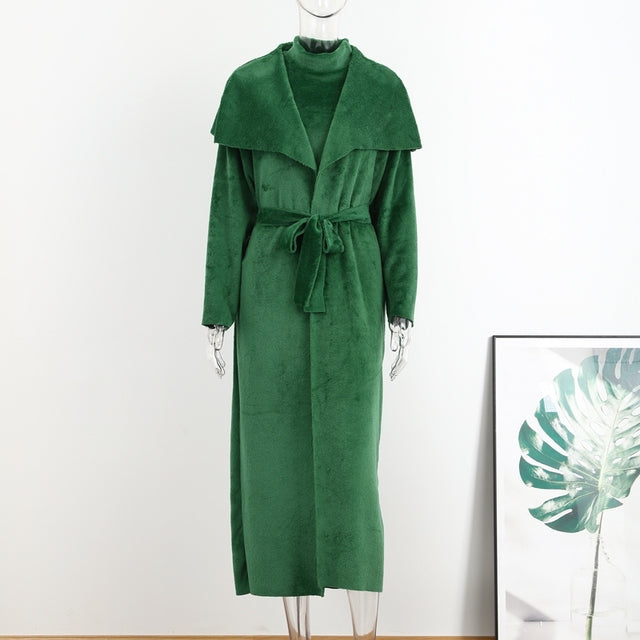 Belt Coral Fleece Women Long Cardigan Dress 2 Piece Set Autumn Full Sleeve Lapel Coat Sets Female Elegant Outfits B-31802 Belt Coral Fleece Women Long Cardigan Dress 2 Piece Set Autumn Full Sleeve Lapel Coat Sets Female Elegant Outfits B-31802