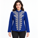 Royal Blue Ivory-Embroidered Mandarin-Collar Jacket YD59