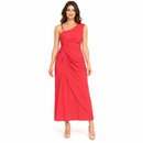 Women’s Coral Red Asymmetric Ruched Long Dress YD15