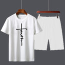 Couple Style Men's Summer Fashion All-match Tracksuit Male Round Neck Casual T Shirt + Short Pants Sets Unisex Black Sport Suit  S372147 - Tuzzut.com Qatar Online Shopping