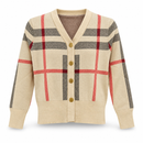 Cream Check-Pattern V-Neck Cardigan with Gold-Tone Buttons NS06