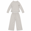 Women's Light Beige Ribbed Long Sleeve Top & Wide Leg Pants 2-Piece Lounge Set SQ001