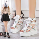 Women Floral Graphic Lace-Up Front Wedge Summer Sandals - Tuzzut.com Qatar Online Shopping