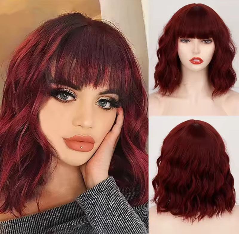Fashion wine red short synthetic wig Women's S4454599 - TUZZUT Qatar Online Shopping