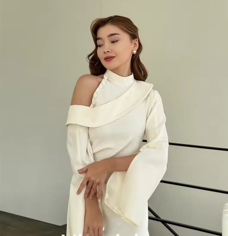 High Quality Exquisite  Collar A-line Evening  Satin Anke Length  138678 - TUZZUT Qatar Online Shopping