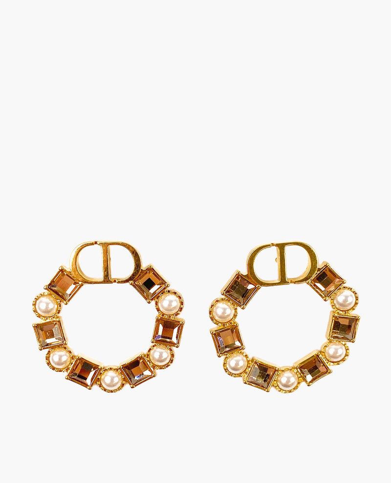 Letter earrings female diamond pearl circle Shape Earrings X4511160 - TUZZUT Qatar Online Shopping