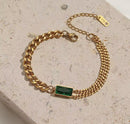Square Green Zircon Jewelry Set Gold Choker Necklace Chain Bracelet X4438007 - TUZZUT Qatar Online Shopping