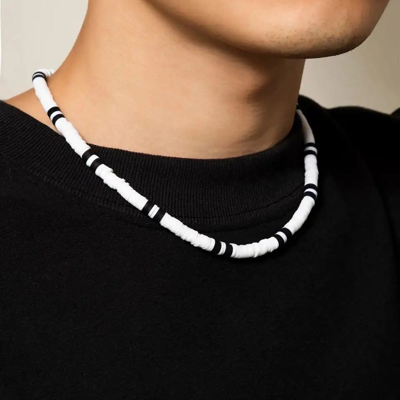 Men Necklace Black White Bicolor Polymer Clay Retro Beaded Casual Bohemia Clavicle Necklace S4579451 - TUZZUT Qatar Online Shopping
