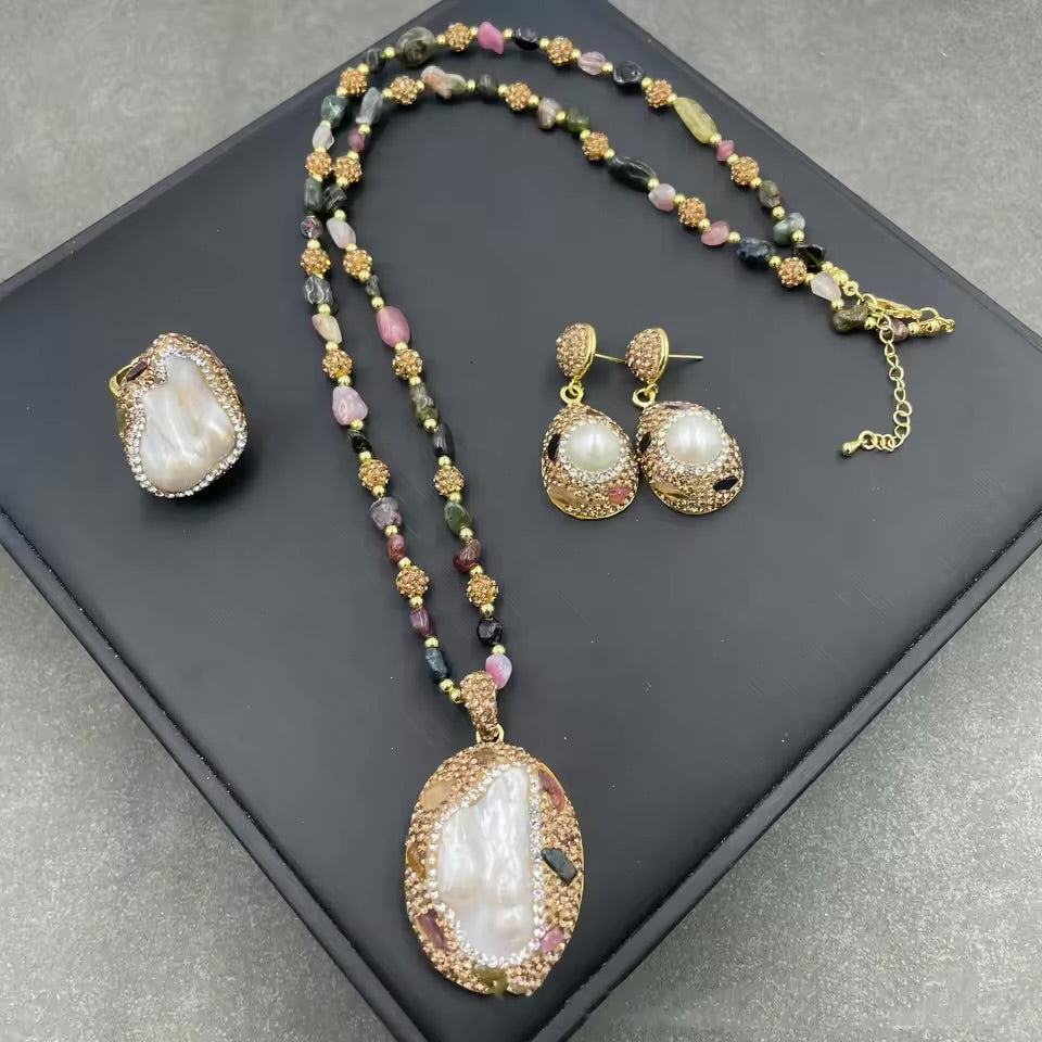 Baroque pearl tourmaline set 7003885 Baroque pearl tourmaline set 7003885