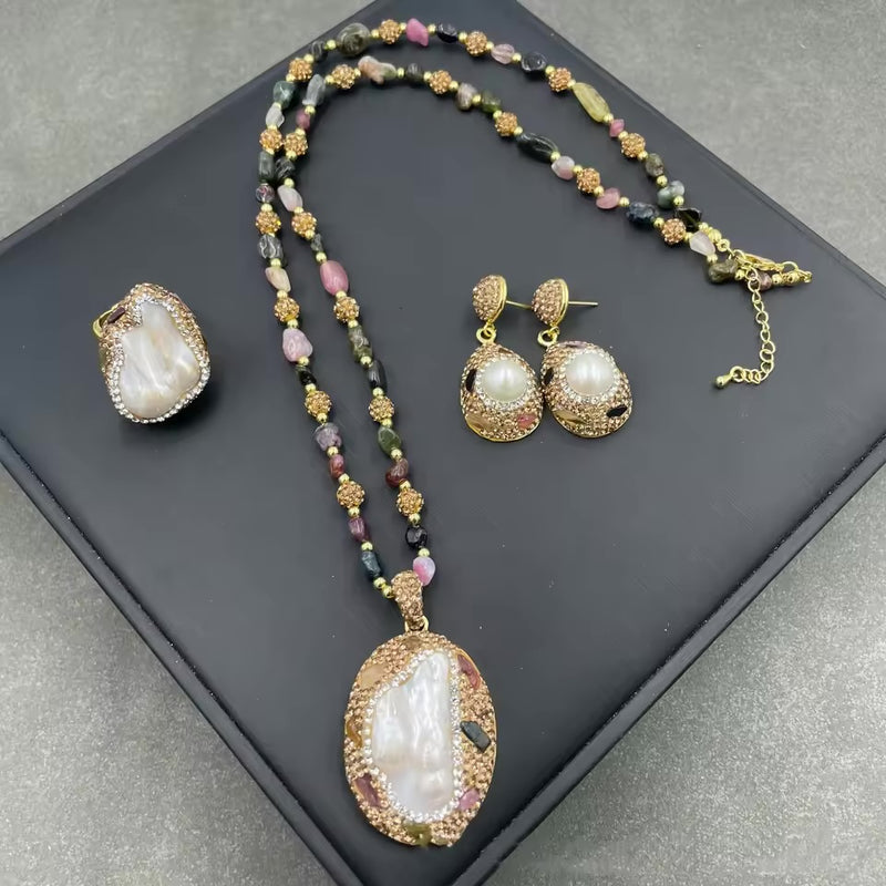 Baroque pearl tourmaline set 7003885 - TUZZUT Qatar Online Shopping