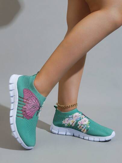 Stylish and Comfortable Women's Butterfly & Flower Print Sneakers S46200 Stylish and Comfortable Women's Butterfly & Flower Print Sneakers S46200