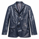 Navy Blue Leather-Look Three-Button Blazer 07552