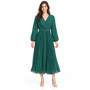 Women’s Teal Green Long-Sleeve Pleated Dress 15478