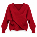 Women’s Red Crossover V-Neck Knit Sweater YD72