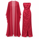 Women’s Deep Rose Satin Maxi Dress & Sheer Robe Set S5070