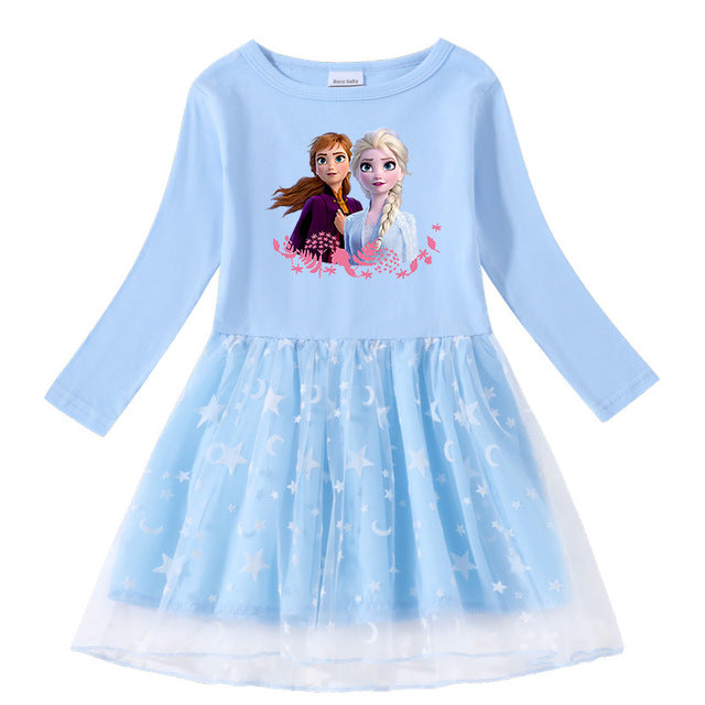 Disney Kids Dresses for Girls Autumn Outfits Frozen Elsa Anna Princess Long Sleeve Dress Party Birthday Toddler Children Costume S4400351