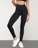 High Waist Scallop Energy Leggings in Black W999 - TUZZUT Qatar Online Shopping