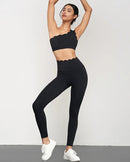 High Waist Scallop Energy Leggings in Black W999 - TUZZUT Qatar Online Shopping