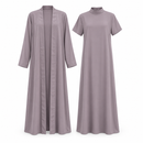 Dusty Mauve Two-Piece Open Abaya & Maxi Dress Set YD35