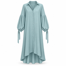 Women’s Dusty Aqua High-Low Shirt Dress with Tie Cuffs YD63