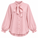 Women’s Blush Pink Bow-Neck Long-Sleeve Blouse S4477