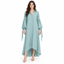 Women’s Dusty Aqua High-Low Shirt Dress with Tie Cuffs YD63