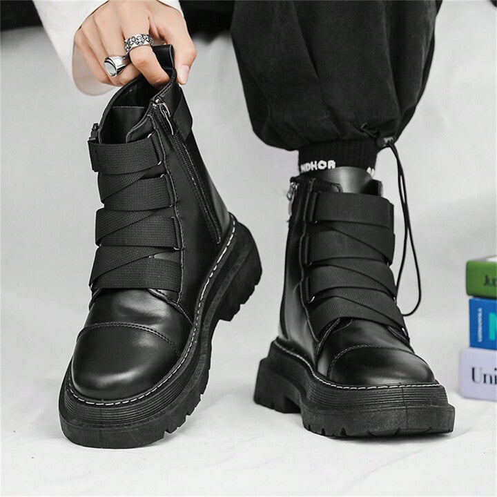 Men's High-Top Thick Soled Motorcycle Boots S5063946 - TUZZUT Qatar Online Shopping