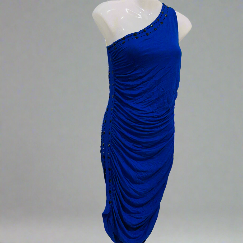 Women's Summer Mini Dress Sleeveless Blue One Shoulder Front Ruched Dress S5027984 Women's Summer Mini Dress Sleeveless Blue One Shoulder Front Ruched Dress S5027984